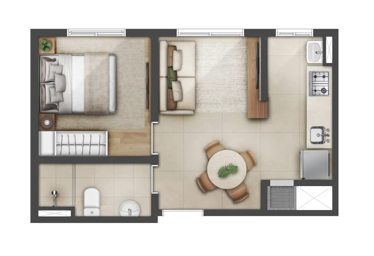 Planta 1 dormitório - 31 m²